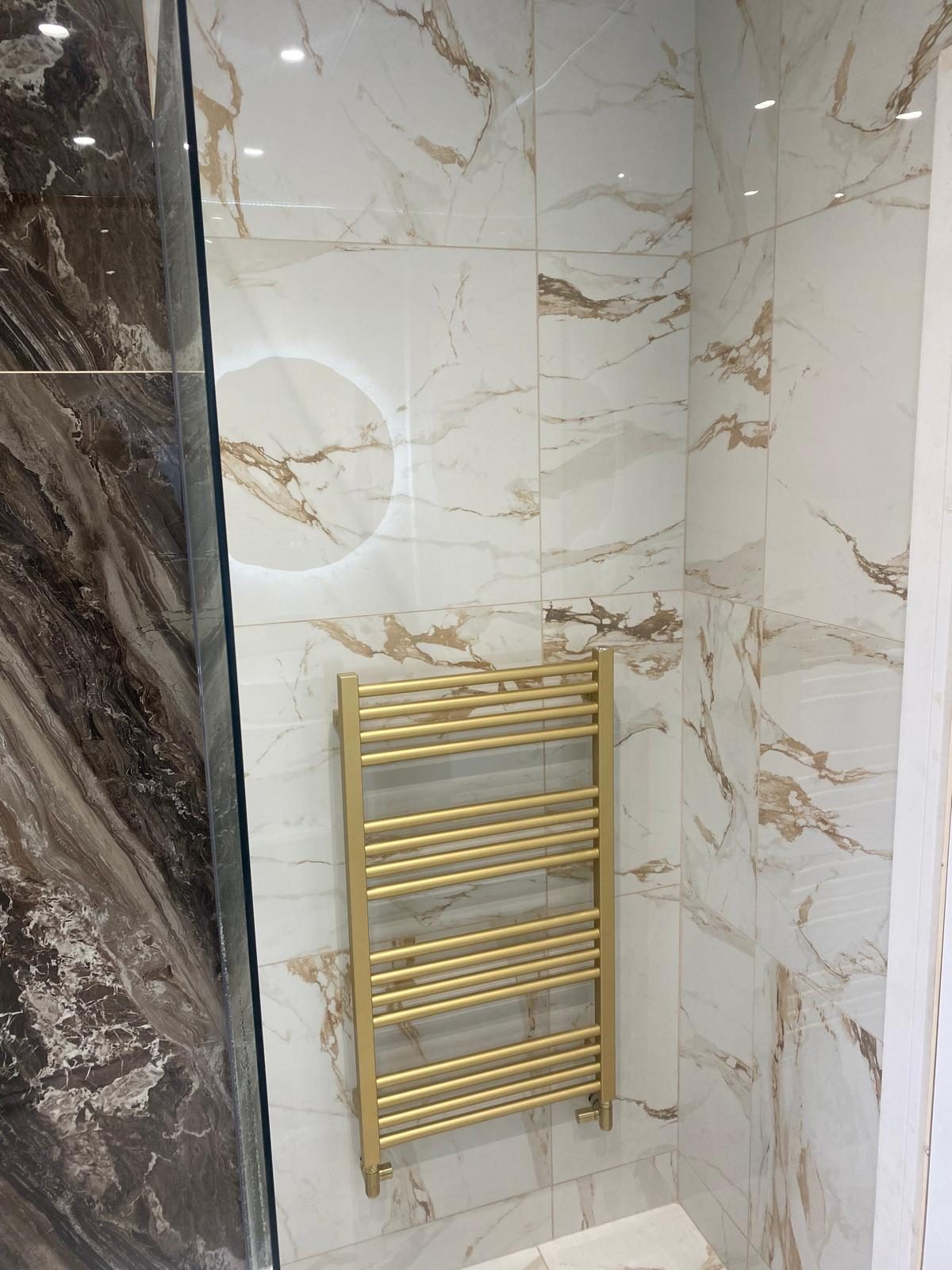 LED mirror and new panelled ceiling with recessed spotlights
