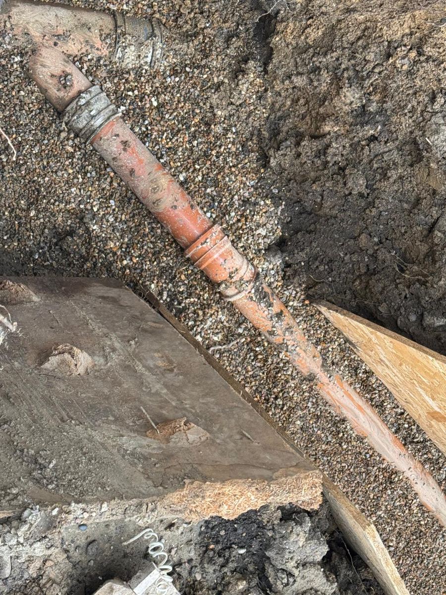 Original clay drain exposed ready to connect into