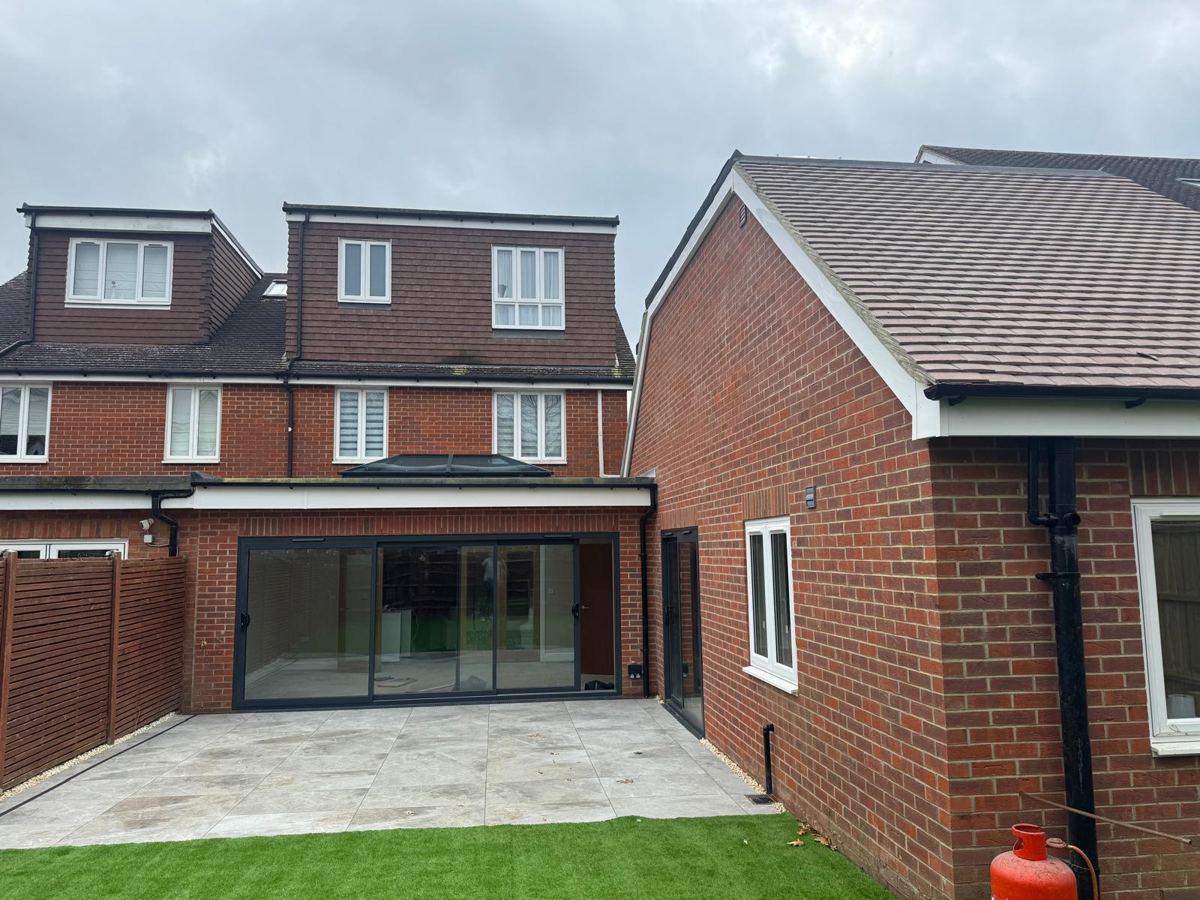 Completed rear extension with rooflight and sliding doors